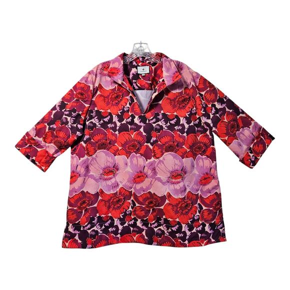 TUCKERNUCK Women's Plus XXL 2X Tunic Top Poppy Stripe Margot Tropical Floral 48" - Picture 2 of 9